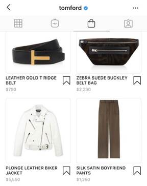 The use of Instagram shopping by luxury brand “Tom Ford”.