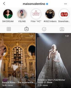 The use of Instagram highlights and IGTV by “Valentino”